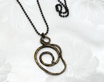 Brass Plated Steel Eyeglass Holder Necklace:  Organic Swirl Pendant Reading Glasses Chain
