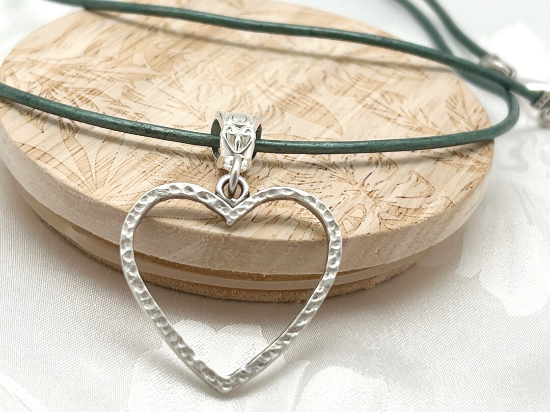 Soft Green Leather Eyeglass Holder Necklace, Silver Heart Eyeglass