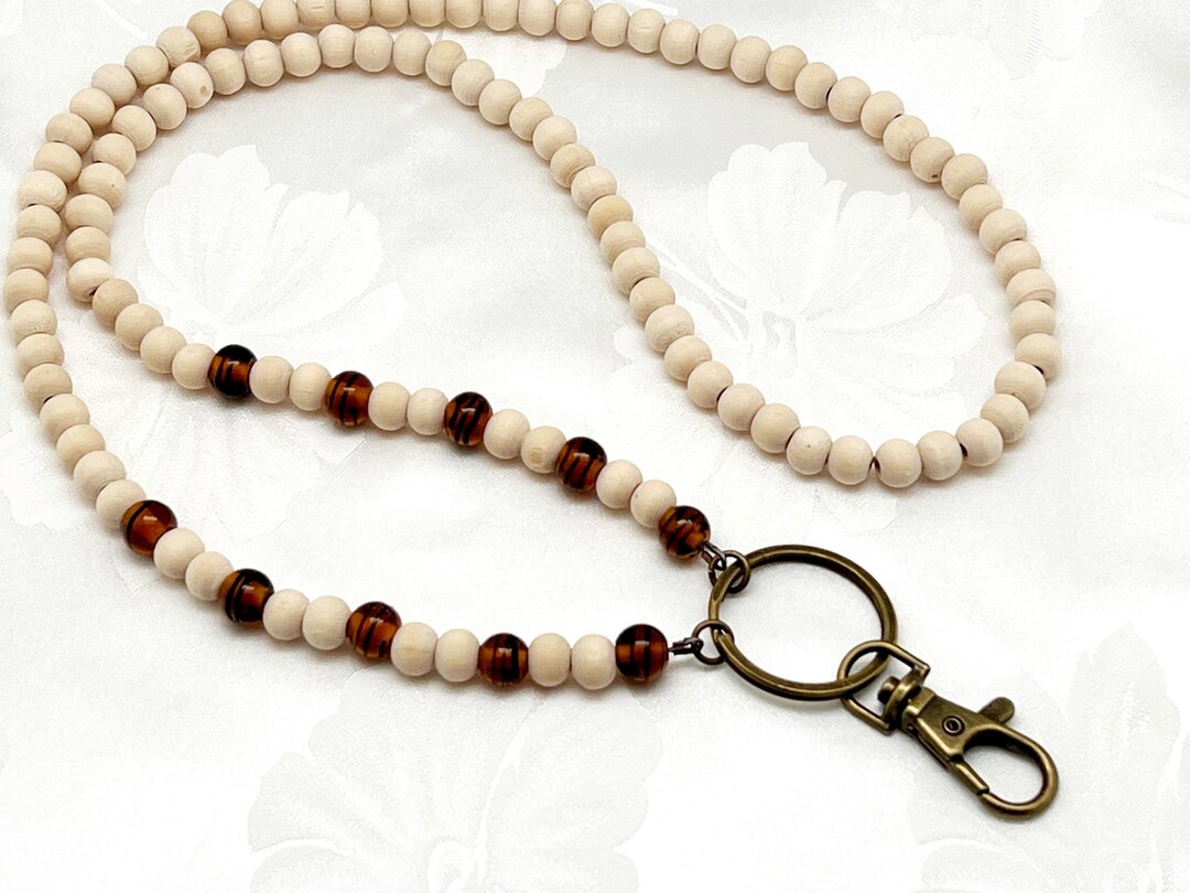 Wood Bead ID Badge Lanyard ID Card Holder Necklace Handmade Etsy