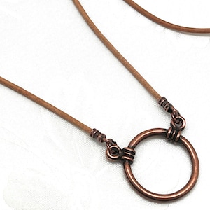Tan Leather Eyeglass Holder Necklace: Copper Loop Reading Glasses Chain