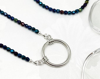 Blue Iris Czech Glass Eyeglass Necklace: Beaded Glasses Chain Lanyard