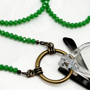 Green Eyeglass Loop Necklace, Eyeglass Holder Chain, Glasses Ring Chain, Reading Glasses Necklace Sunglasses Lanyard, Beaded Eye Glass Chain
