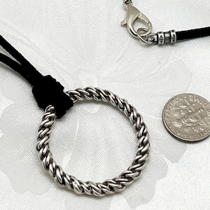 Black Vegan Suede Eyeglass Holder Necklace: Silver Twisted Loop Chain