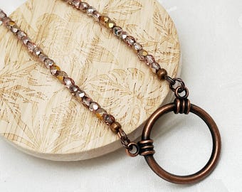 Czech Glass Copper Beaded Eyeglass Holder Necklace:  Reading Glasses Chain Lanyard
