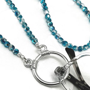 Aqua Blue Eyeglass Holder Necklace, Eyeglass Ring Chain, Reading Glasses Loop Chain, Beaded Eyeglass Lanyard, Sunglasses Holder, 6mm beads