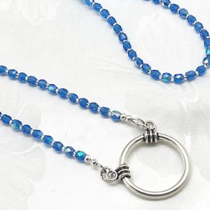 Blue Eyeglass Holder Necklace, Glasses Loop Chain, Eyeglass Chain, Eyeglass Lanyard, Reading Glasses Ring Necklace, Sunglasses Holder Chain