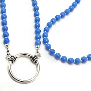 Blue Eyeglass Loop Necklace, Glasses Ring Holder, Reading Glasses Chain, Sunglasses Lanyard, Eyeglass Holder Necklace, Bead Eyeglass Chain