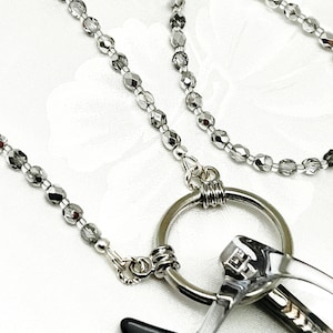 Sparkling Silver Eyeglass Loop Chain, Beaded Eyeglass Holder, Eyeglass Necklace, Reading Glasses Ring,   Sunglasses Lanyard, Gift for Women