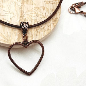 Brown Leather Eyeglass Holder Necklace, Copper Heart Eyeglass Holder, Reading Glasses Necklace, Glasses Loop Chain, Sunglasses Lanyard