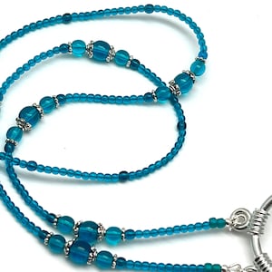 Eyeglass Loop Necklace, Aqua Blue Glasses Holder, Reading Glasses Necklace, Eyeglass Ring Chain, Sunglasses Holder Lanyard, Beaded Lanyard