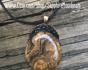 Brown Picture Jasper Stone Black Tourmaline handmade Pendant Bohemian Hippie Pagan Wicca Metaphysical Magick Jewelry