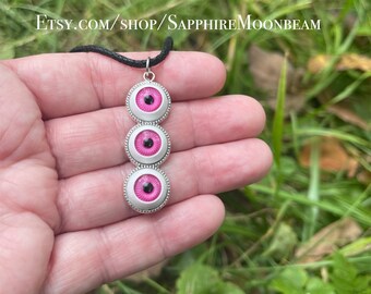 Third Eye pendant pink eyes Halloween October spooky party cosplay jewelry by Sapphire Moonbeam