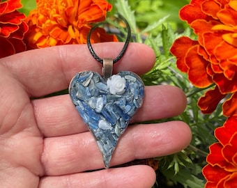 Blue Kyanite stone heart pendant necklace metaphysical magick spiritual new age chakra handcrafted magical jewelry by Sapphire Moonbeam