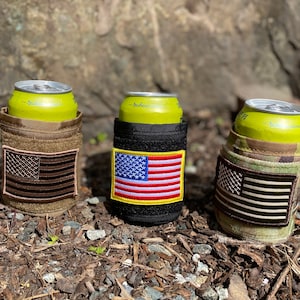 Tactical Multicam Military Made in the USA Beer Can Cooler with American Flag Flag (choose color)