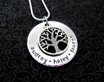 Personalized Tree of Life, Family Tree Necklace with Names and Tree Charm