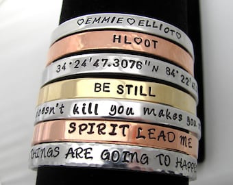 Personalized Cuff Bracelet, 1/4", Silver, Gold, Rose Gold, Custom, Personalized, Inspirational Cuff Bracelet, Names, Sayings, Dates