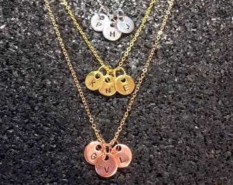 Personalized Dainty Initial Necklace, Silver, Gold, Rose Gold, Petite, Stamped, Solid Aluminum, Brass and Copper Discs, No Plating
