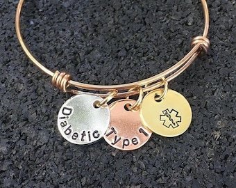 Medical ID bracelet, Medical Alert, Adjustable Bangle, Silver, Gold, Rose Gold, Copper