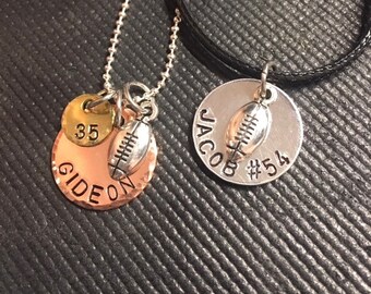 Personalized Football Necklace, Name, Number, Football Charm, silver, gold, copper