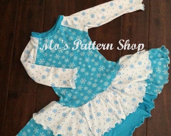 Mo's Nancy-klänning lång eller kort ärm, 6 mån-7/8 år volang, raglanklänningar pdf för stickning