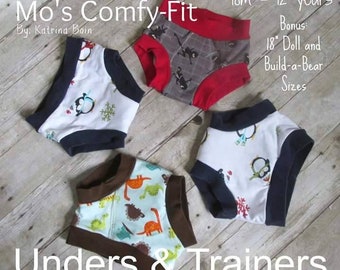 Mo's Comfy Fit Unders and Trainer Pattern, underwear and trainers from size 18mos-12years PDF