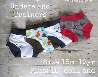 Mo's Comfy-Fit Unders and Trainers Pattern BUNDLE size 18mos-12years PLUS 18" Doll & Teddy Bear