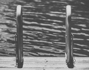 Black and white dock print, lake house decor, minimalist black and white print, lake photography print, lake wall art, modern rustic print