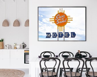 Route 66 Vintage Motel Sign Print, Sun n Sand Motel Route 66 Photograph, Art for Guest Bedroom, Large wall art, Route 66 Photography