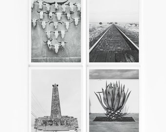 SALE Marfa Texas Photography Print Set, Black and White West Texas prints, discounted print sets, living room art,  texas gallery wall