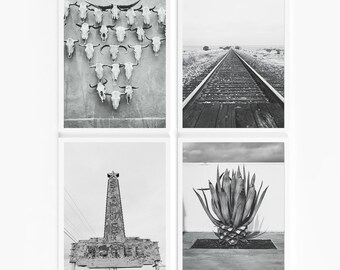 Marfa Texas Photography Print Set, Black and White West Texas prints, discounted print sets, living room art,  texas gallery wall