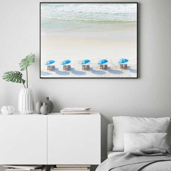 Aerial beach photography, florida home decor, beach umbrella print, Destin beach photography, ocean photography, minimalist beach decor,