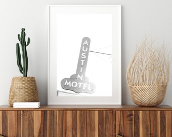 Texas photography, austin texas photography, austin motel print, retro motel sign, so close yet so far out, vintage austin print, austin art