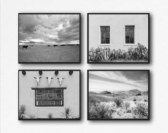 West Texas Photography Print Set, Black and White West Texas prints, discounted print sets living room art Texas gallery wall, Big Bend Park