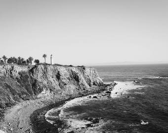 Black and white Lighthouse photograph, point vicente, california coast photography, palos verdes vanderlip park