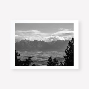 Large Montana Landscape Print, Black and white Montana Photography, Western Landscape Wall Art, Rustic Montana Mission Mountains Print