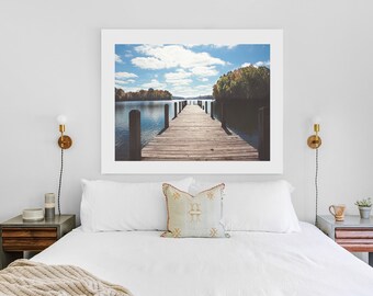 Lake house print, dock photography, autumn lake print, rustic photography, cabin print, lodge decor, living room art, lake house art