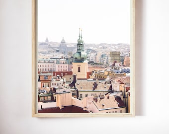 Aerial Prague Photography Print, Old Town Prague Czech Republic Wall Art, European Wall Art, Black and white Prague Photography Print