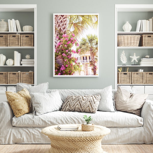 Colorful Charleston Wall Art, Charleston South Carolina Photography, charleston palmetto print, southern home decor, charleston roses print