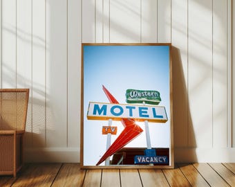 Motel Vintage Sign Print, Mid Century Motel Sign Wall Art, Vintage Sign Wall Art, Guest Bedroom Wall Art, Motel Sign Photo