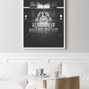 Fotografía de Nashville, Estación Union de Nashville, Arte mural con candelabros, Fotografía en blanco y negro de Nashville, Impresión de candelabros en blanco y negro