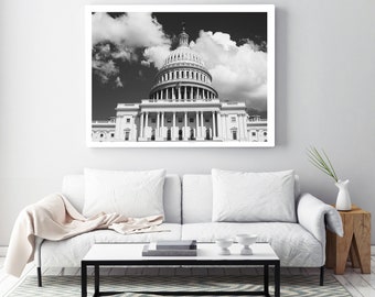 washington dc wall art, us capitol, black and white dc photography, large wall art, dc print, dc decor, patriotic art, capitol building