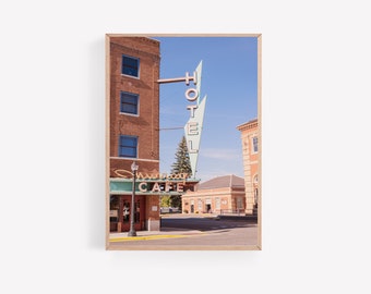 Montana photography, Livingston Montana Print, Murray Hotel Livingston Montana, Montana Wall Art, Vintage Mid Century Sign Print, Retro sign