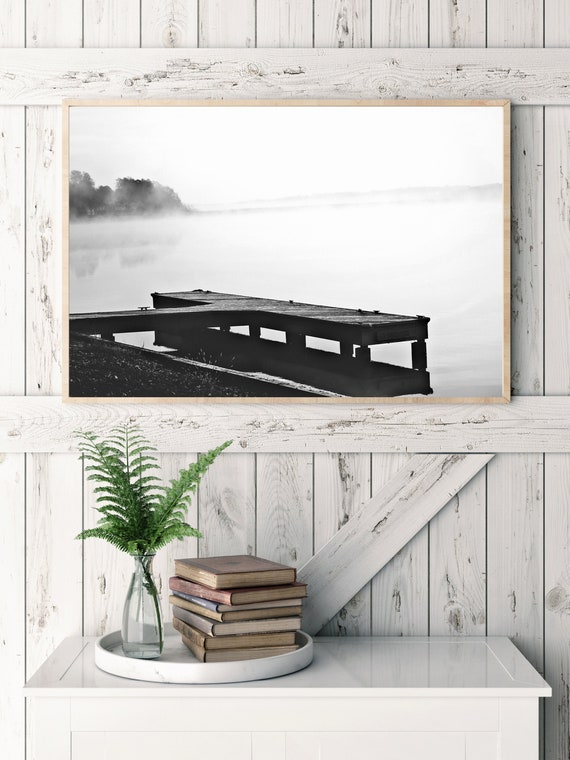 Lake House Decor Dock Photography Rustic Photography Foggy Lake Lake Photography Dock Photo Calming Art Large Wall Art Rustic Decor