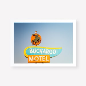 Route 66 neon sign wall art, buckaroo motel tucumcari new mexico, retro guest room art, road trip wall art, route 66 photography, motel sign
