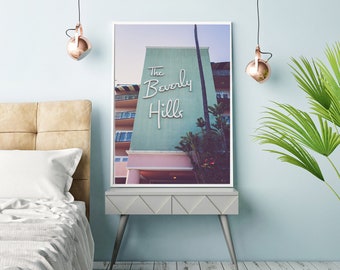 Beverly Hills Hotel Print, Pastel Los Angeles Architecture Print, Midcentury modern wall art, Iconic Los Angeles Print, Glam Room Art