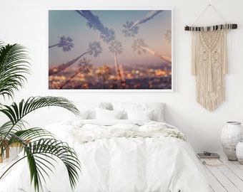 Los angeles photography, los angeles at night, california photography, LA decor, aerial los angeles , palm tree photograph, large wall art,