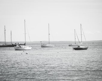 Black and white sailboat photography, Coastal Maine Wall Art, Maine photography, Coastal wall decor, minimalist nautical art, sailboat art