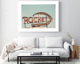 Vintage Sign Print, Retro Rocket Oil Sign wall art, Retro Home Decor, gift for him, texas wall art, rustic photography, mid century wall art