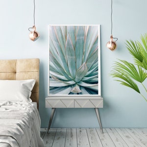 Botanical photography, blue agave, agave art, southwest decor, modern botanical, nature photography, abstract, blue green, large wall art image 1