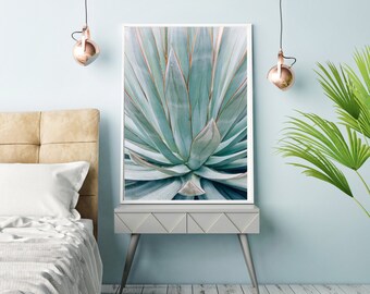 Botanical photography, blue agave, agave art, southwest decor, modern botanical, nature photography, abstract, blue green, large wall art